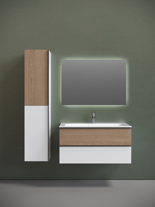 Тумба под раковину Sancos Delta 99х44 белая - светлое дерево DL100W - 1