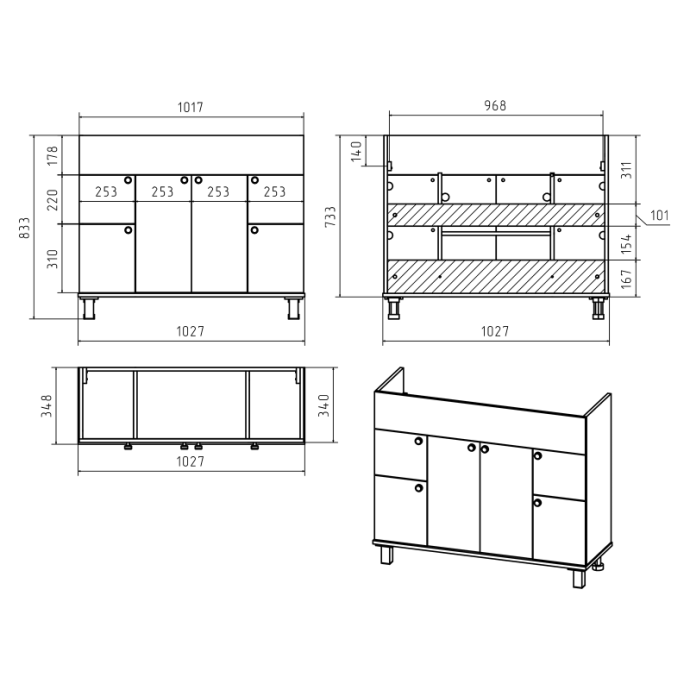 Тумба с раковиной Misty Жардин 105 бежевая глянцевая УТ000011394 - 3