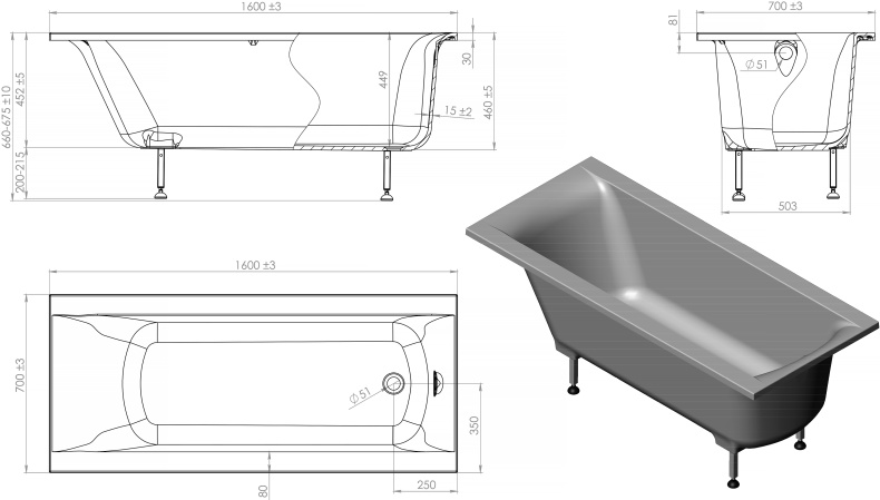Ванна из искусственного камня Астра-Форм Нью-Форм 160x70 01010009 - 6