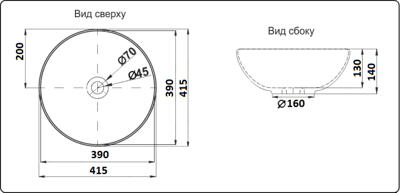 Раковина накладная CeramaLux NC 41.5 см черный матовый  104MB - 1