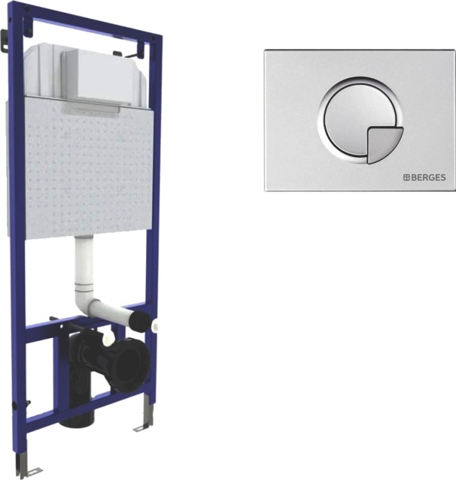 Система инсталляции для унитазов Berges Wasserhaus Novum с кнопкой смыва, матовый хром 040222 - 0