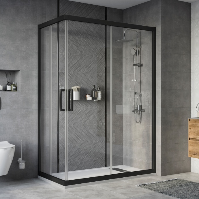 Душевой уголок STWORKI Карлстад DE019RC80140200 140x80 см профиль черный матовый 3GW120TTKK000 - 0