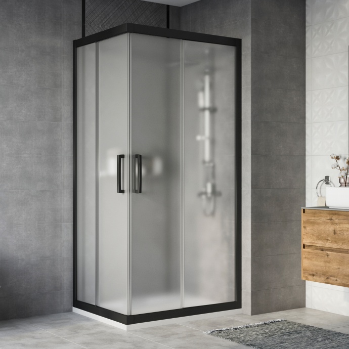 Душевой уголок STWORKI Карлстад DE019RC80100200 100x80 см профиль черный матовы, стекло матовое 3GW129TTKK000 - 0