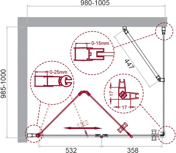 Душевой уголок BelBagno Albano 100 хром  ALBANO-AS-1-100-C-Cr - 6