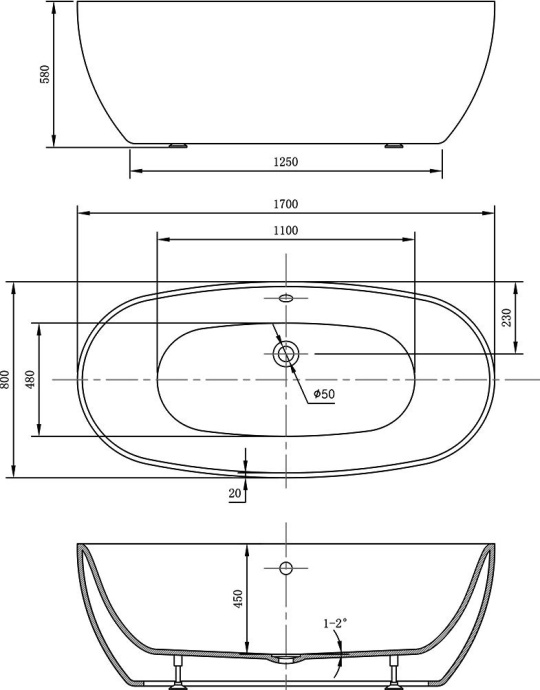 Акриловая ванна Vincea VBT-405-1700MB черная - 2