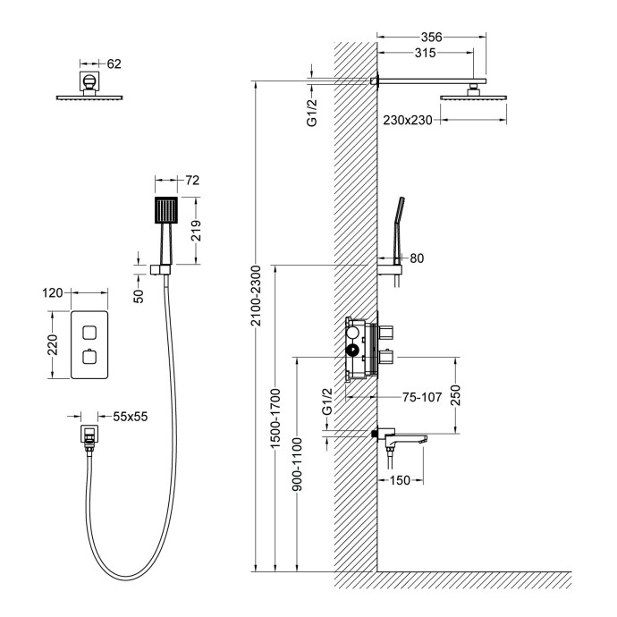Душевая система встроенная с термостатом Timo Petruma SX-5049/17SM золото матовое - 1