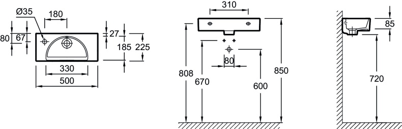 Раковина мебельная Jacob Delafon Odeon Rive Gauche L 50 белый EGO112-55-00 - 1