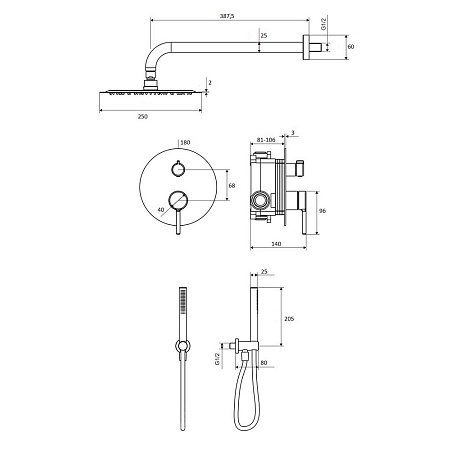 Душевая система Excellent Pi золотая AREX.SET.1247GL - 2
