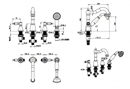 Смеситель на борт ванны Boheme Tradizionale хром 396-CRST - 1