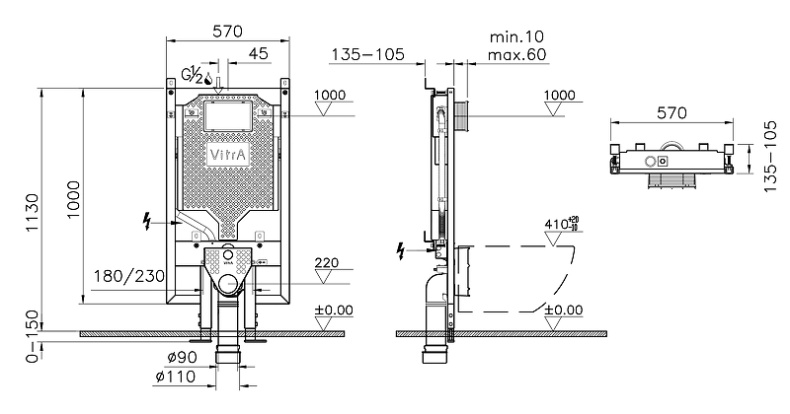 Инсталляция для унитаза Vitra VPro без клавиши смыва 765-5800-01 - 2