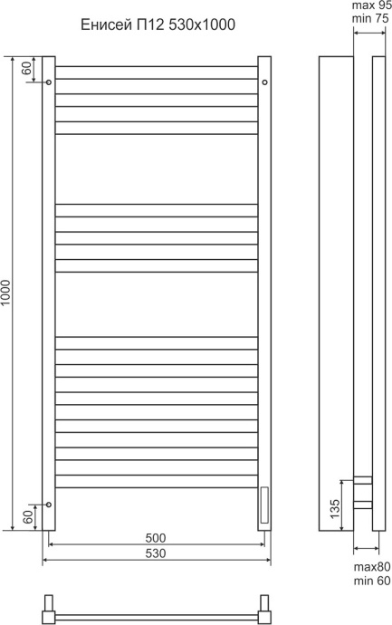 Электрический полотенцесушитель Terminus Енисей П12 500х1000 Хром 4670078526250 - 2