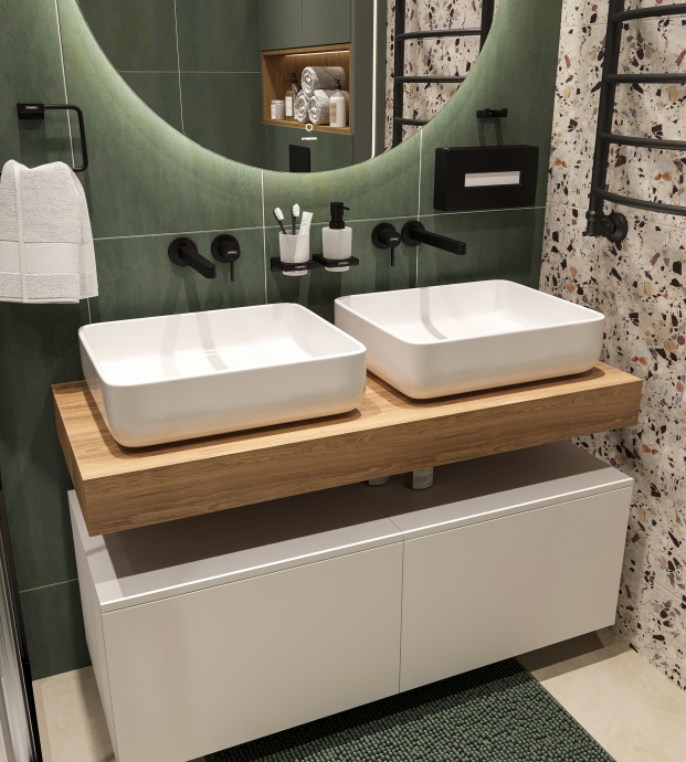 Мебель для ванной STWORKI Ольборг 120 столешница дуб французский, без отверстий, 2 тумбы 60 + 2 раковины STWORKI Soul 1 белой 489137 - 3