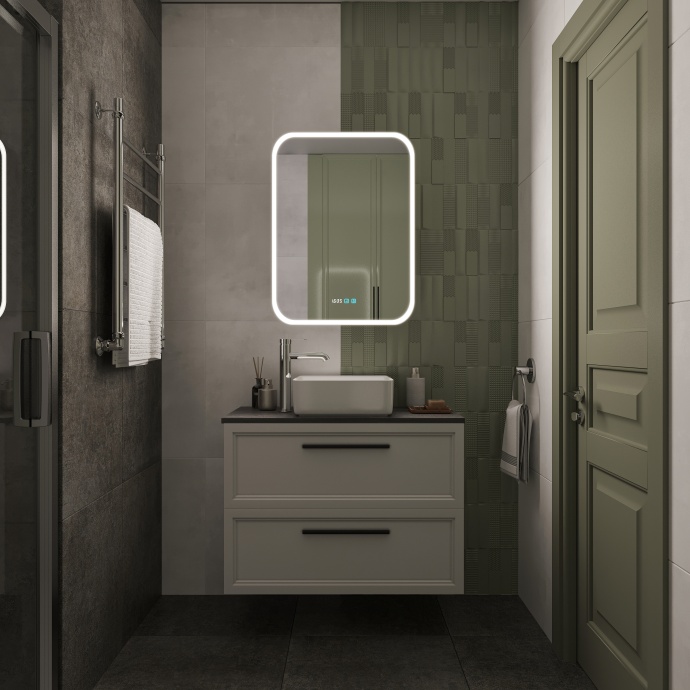 Зеркало-шкаф STWORKI Алта 60 см, с LED подсветкой и часами, смарт, прямоугольное, сенсорное управление LED-00002579 - 4