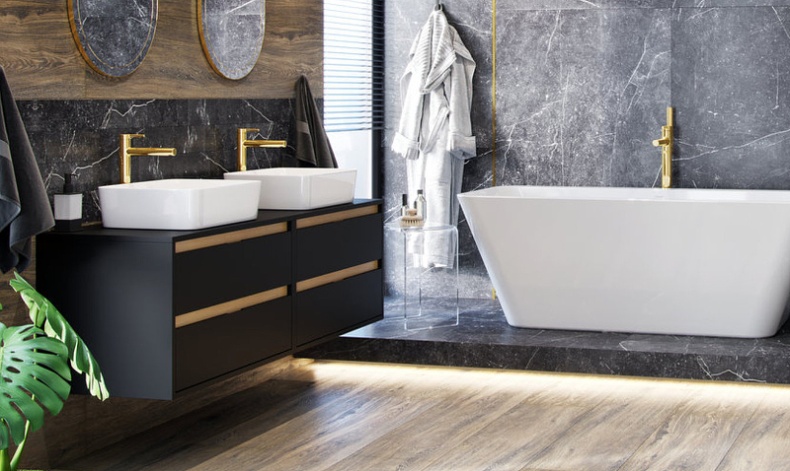 Тумба под накладную раковину Excellent Tuto 80 черный матовый - светлое дерево  MLEX.0104.800.BKBL - 1