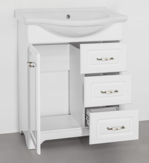 Тумба с раковиной Style Line Олеандр-2 65 Люкс 3 ящика, белая - 1