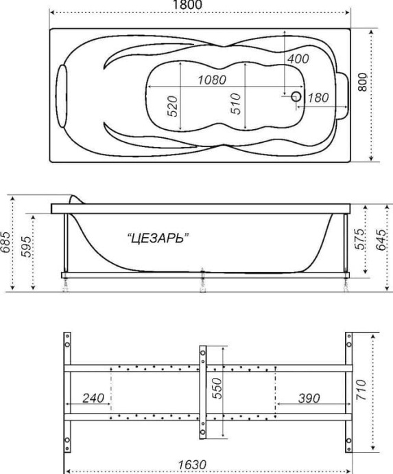 Акриловая ванна Triton Цезарь 180х80, Н0000099993 - 1