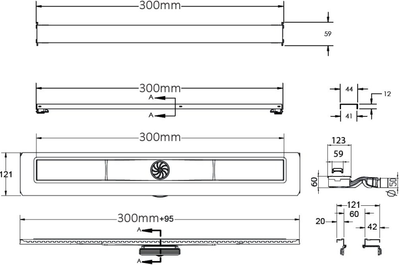 Душевой лоток Berges Wasserhaus C1 Norma 30 см 090034 - 6