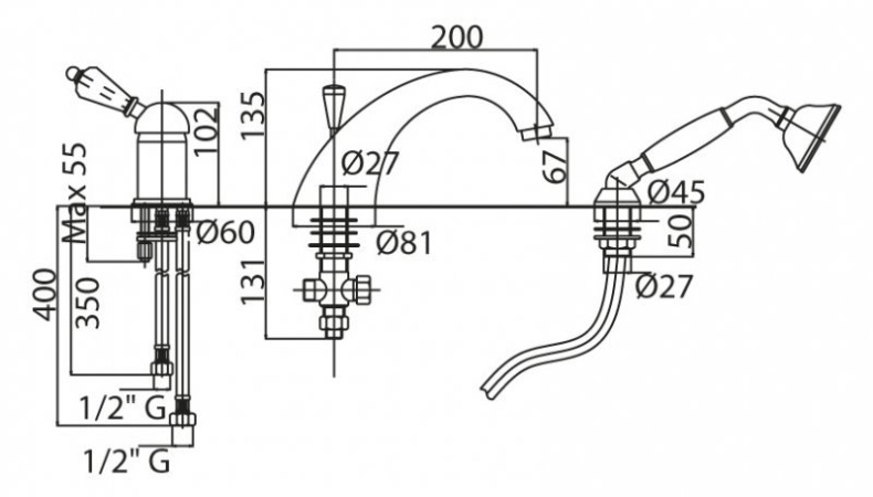 Смеситель для ванны Cezares Vintage хром  VINTAGE-BVDM-01-Sw - 5