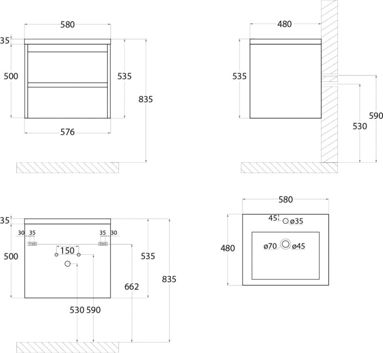 Тумба для комплекта Art&Max Family 60, подвесная, Cemento Veneto Family-580-2C-SO-CV - 2