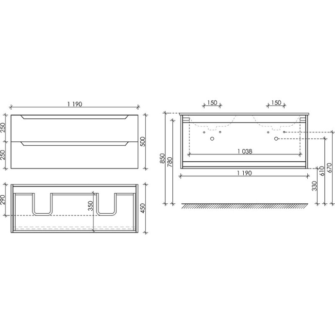 Тумба под раковину подвесная Sancos Norma 2.0 120 белая глянцевая NR2.0120-2W - 3