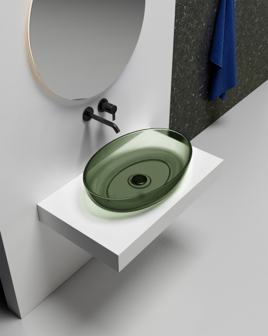 Раковина накладная прозрачная ABBER Kristall AT2801Vesuvian оливковая - 1