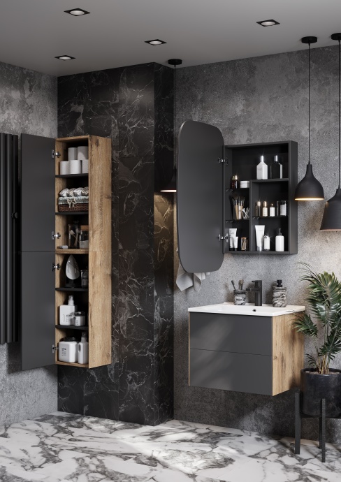 Шкаф подвесной Aquaton Сохо 35 серый-светлое дерево 1A258403AJA00 - 2