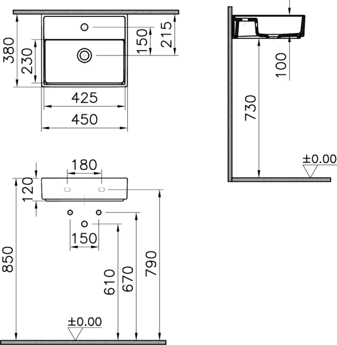 Раковина накладная VitrA Archiplan 45 белый 7400B003-0001 - 3