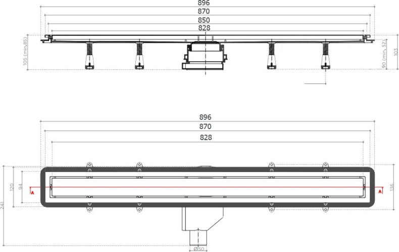 Душевой лоток Pestan Confluo Premium Gold Line 850 с решеткой 13100055 - 4