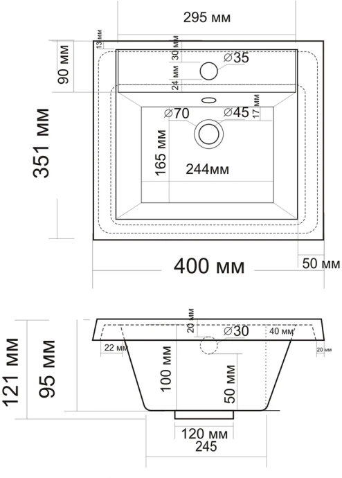 Мебельная раковина Stella Polar Alice 40 белая 4627173210287 - 1