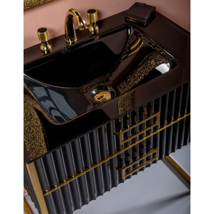 Тумба под раковину моноблок Boheme Armadi Art Monaco 80 черный глянец - золото 866-080-BG - 3