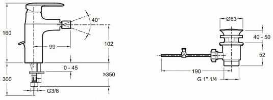 Смеситель Jacob Delafon Kumin E99456-CP для биде - 1