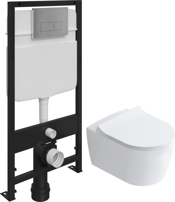 Комплект Унитаз подвесной STWORKI Ноттвиль SETK3104-2616 безободковый, с микролифтом + Система инсталляции для унитазов EWRIKA ProLT 0026-2020 с кнопкой смыва 0041 хром 560102 - 0