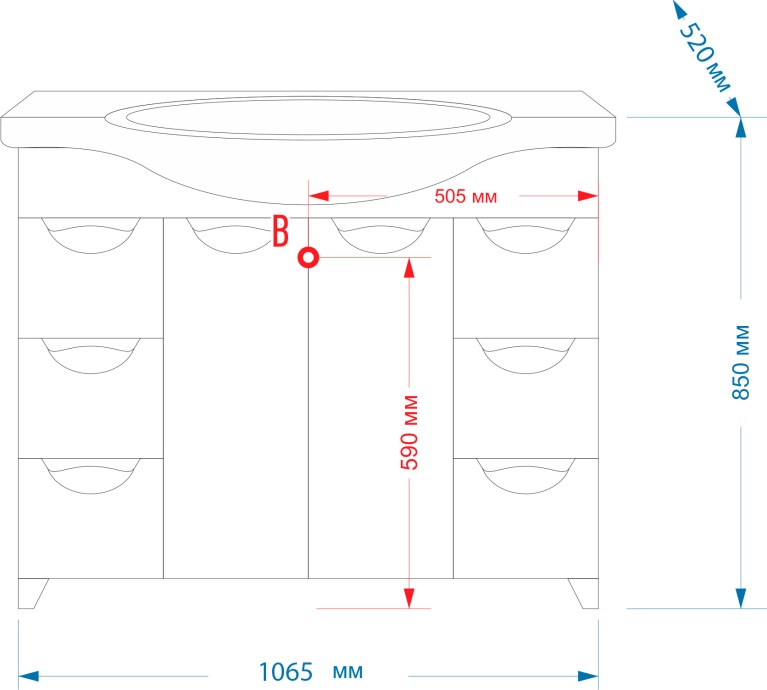 Тумба с раковиной Misty Жасмин 105 белая эмаль, 6 ящиков - 5