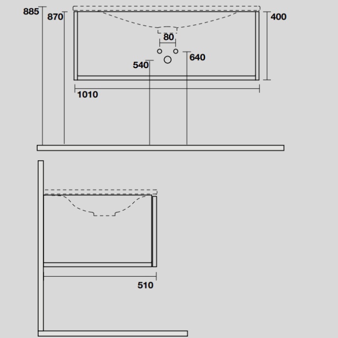 KERASAN SHAPE MOBILE База подвесная 1020х520 мм., 1 ящик, боковины белые/фронт дуб (без раковины) 9325K1 - 1