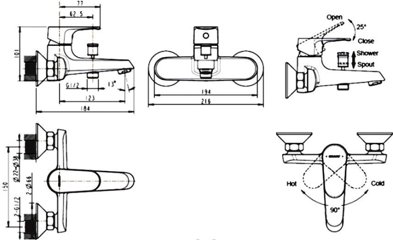 Смеситель Bravat Alfa F6120178CP-01 для ванны с душем - 1
