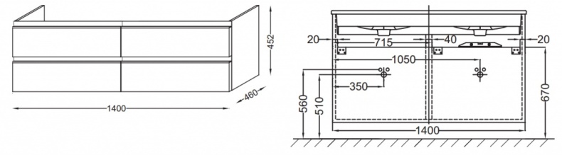 Тумба под раковину Jacob Delafon Vox 140 см  EB2020-RA-G1C - 1