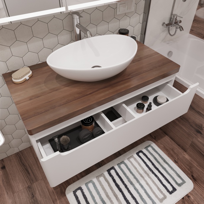 Мебель для ванной STWORKI Берген 100 белая с темной столешницей, раковина Moduo 55 Leaf 549593 - 4