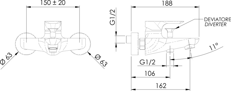 Смеситель для ванны с душем Remer Infinity I05 - 1