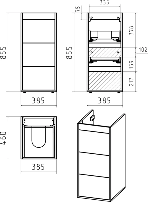 Тумба под раковину Brevita Grafit 60 белый  GRA-01060-023Я - 3
