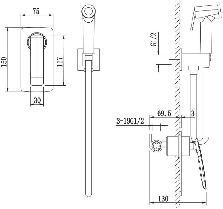 Смеситель встроенный с гигиеническим душем Timo Helmi 4089/00-16SM хром-белый - 4