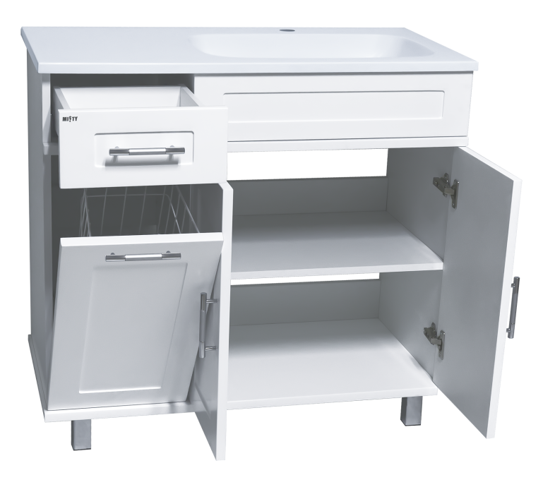 Тумба с раковиной Misty Купер 90 R с бельевой корзиной белый - 1