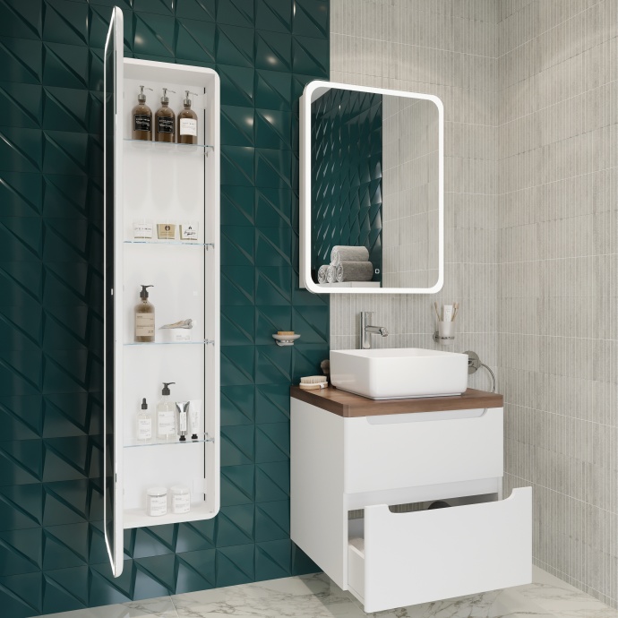 Мебель для ванной STWORKI Берген 60 белая с темной столешницей, раковина City 1 549450 - 5