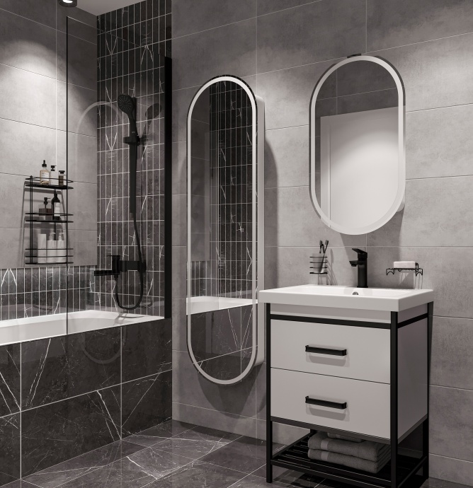 Шкаф-пенал STWORKI Мальмё МВК075 45, с подсветкой, белый - 8