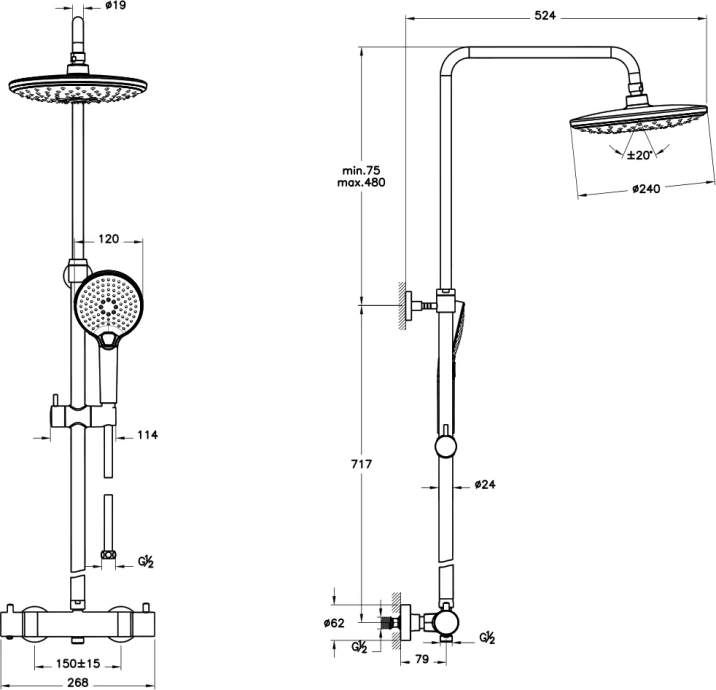 Душевая стойка VitrA AquaHeat хром A47205EXP - 1