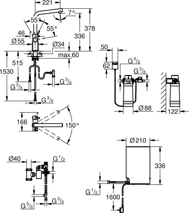 Смеситель Grohe Red II Duo 30327001 для кухонной мойки, с водонагревателем - 6