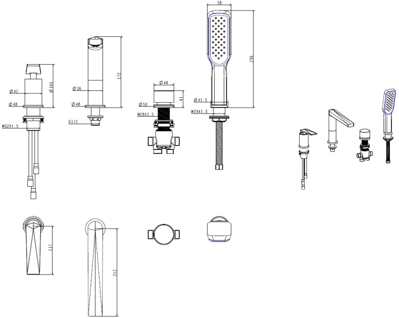 Смеситель Boheme Venturo 380 на борт ванны - 1