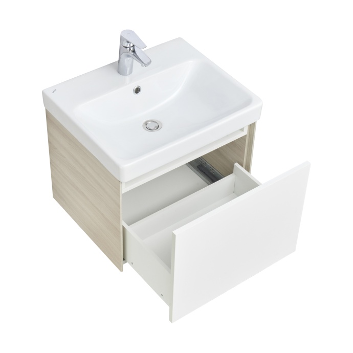 Тумба с раковиной Aquaton Асти 55 белый-светлое дерево 1A2631K0AXD70 - 2