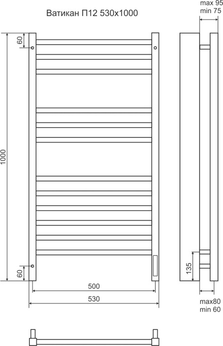 Электрический полотенцесушитель Terminus Ватикан П12 500x1000 Хром 4670078526205 - 2