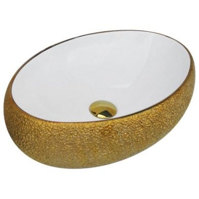 Раковина накладная CeramaLux NC 49 см белый/золото  433J - 0