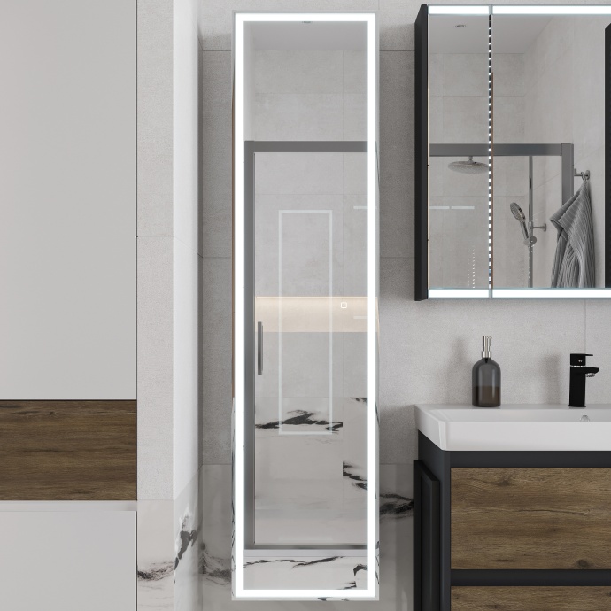 Шкаф-пенал с зеркалом STWORKI Кронборг МВК077 40, с подсветкой, черный - 0